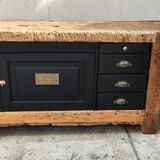 Old oak workbench cabinet with 1 door and 4 drawers