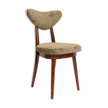 Vintage olive green heart-shaped velvet armchair, Europe, 1960s