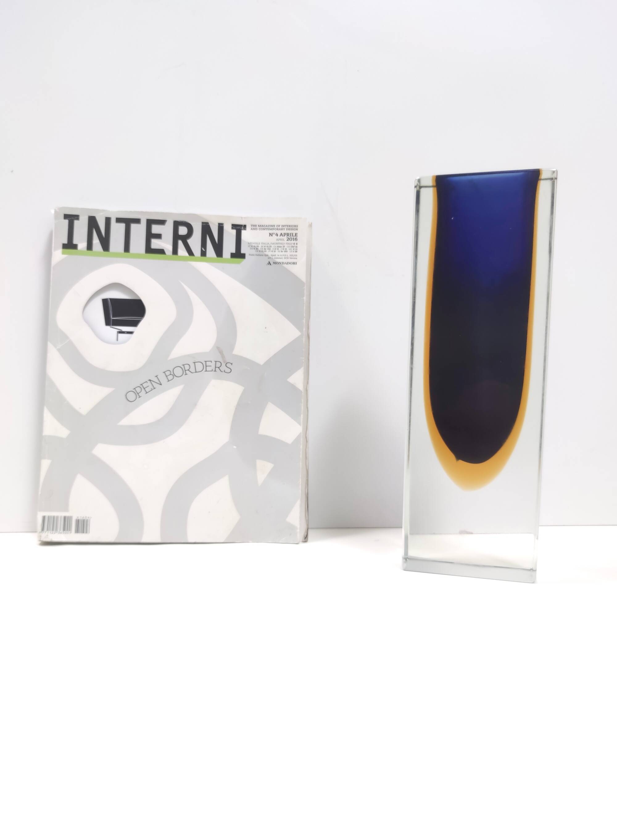 Blue and Yellow Sommerso Murano Glass Vase attr. to Flavio Poli, Italy