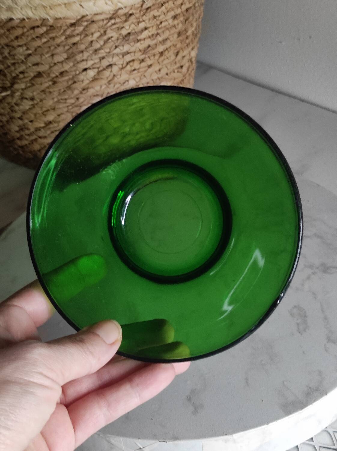Vintage green glass bowl