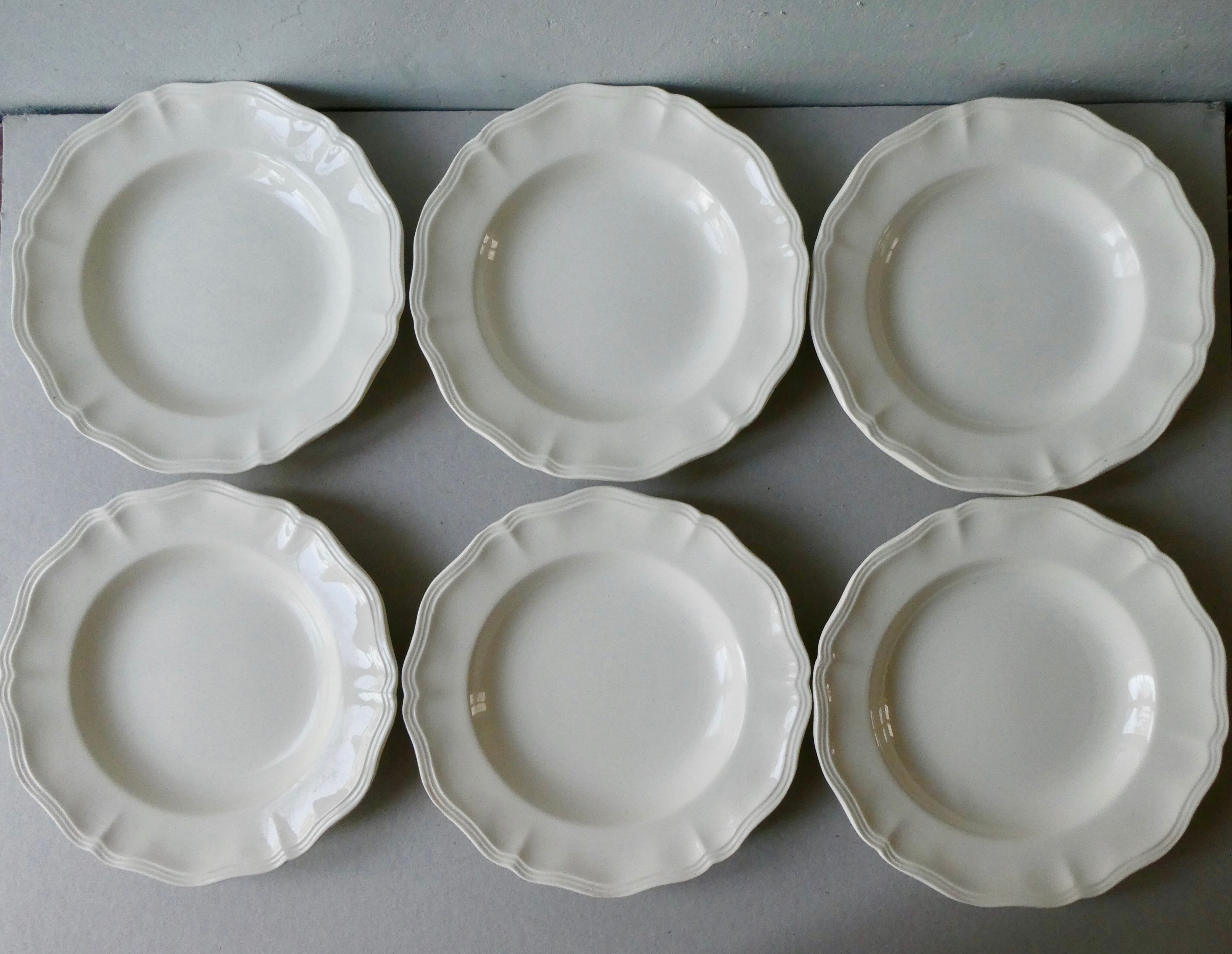Set of 6 hollow plates Digoin Sarreguemines, ivory color