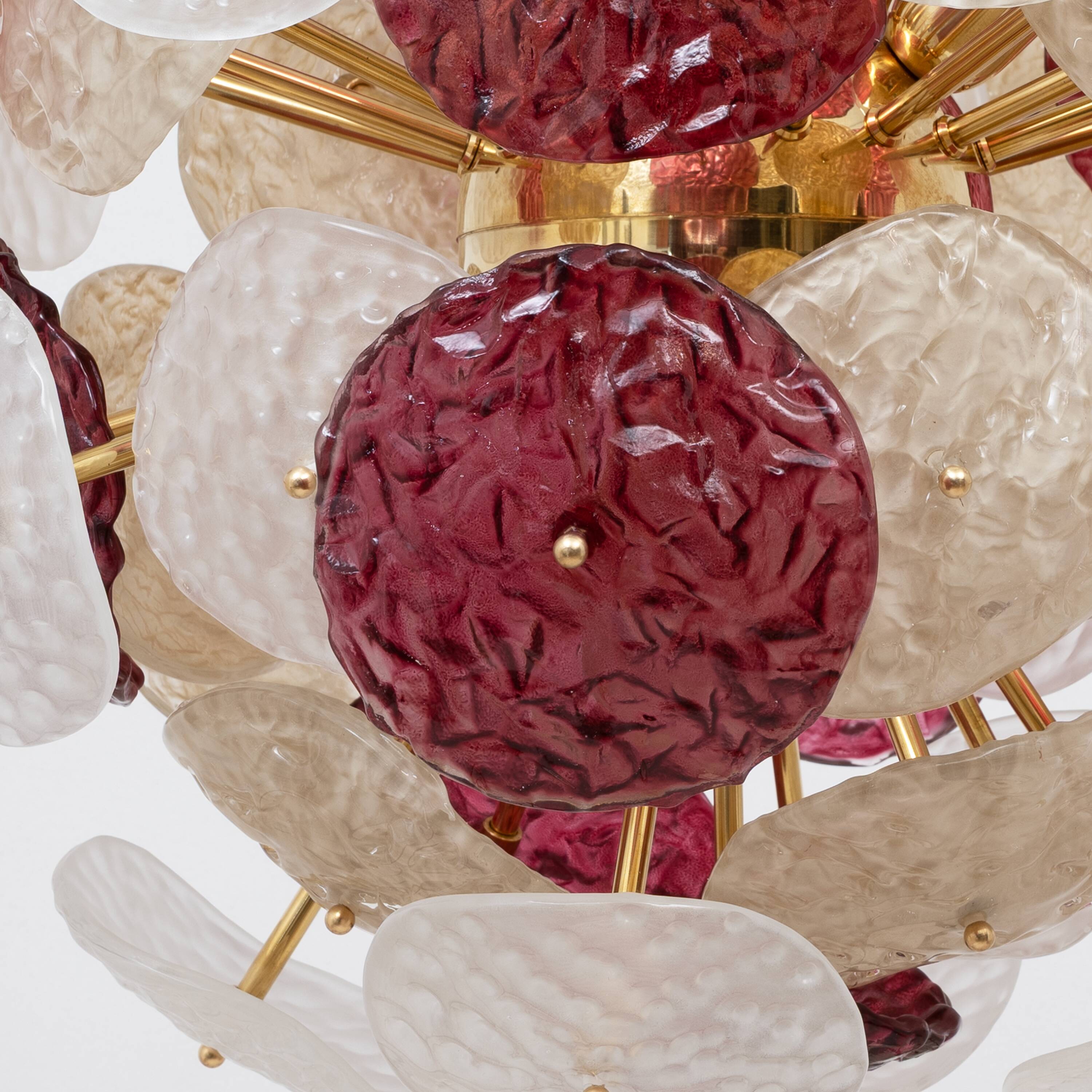 Murano Glass and Brass Sputnik Chandelier Cherry Red, White and Champagne