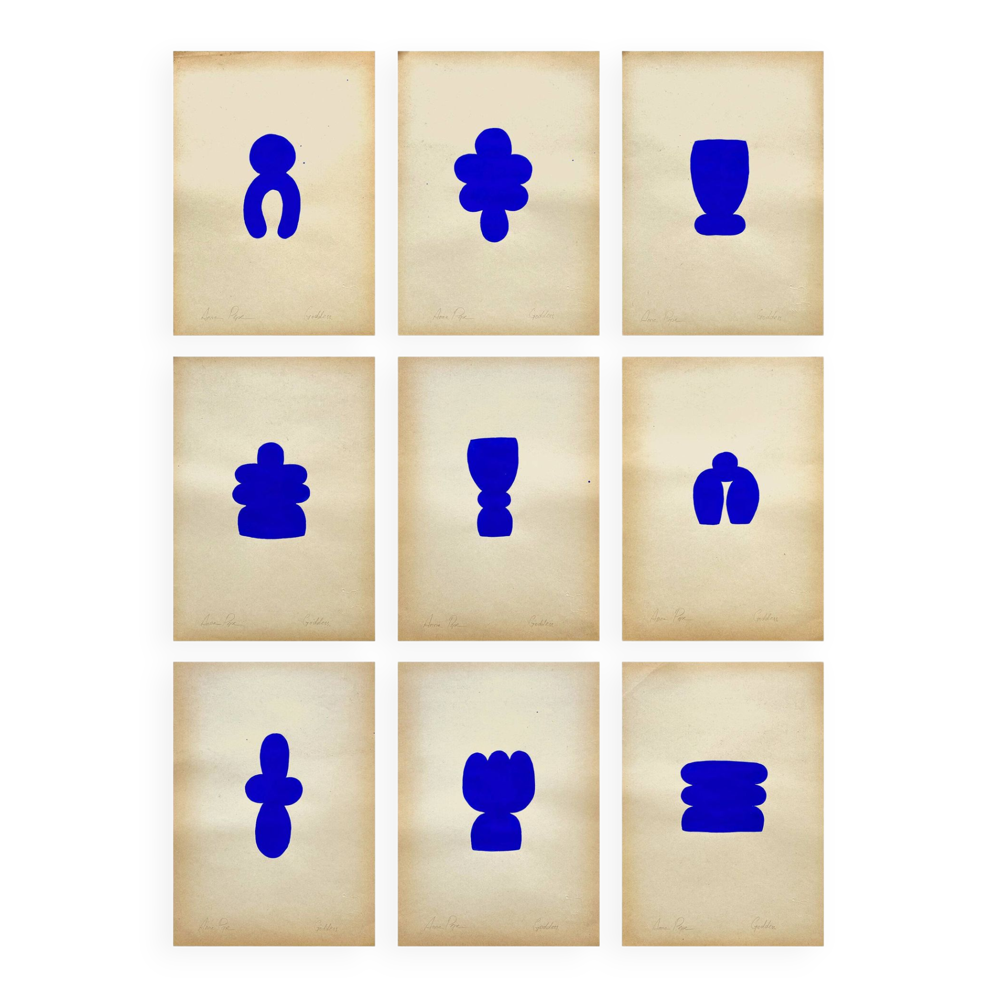 9 original gouache painting on vintage paper, A4