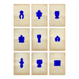 9 original gouache painting on vintage paper, A4