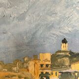 Tableau ancien ville en bord de mer