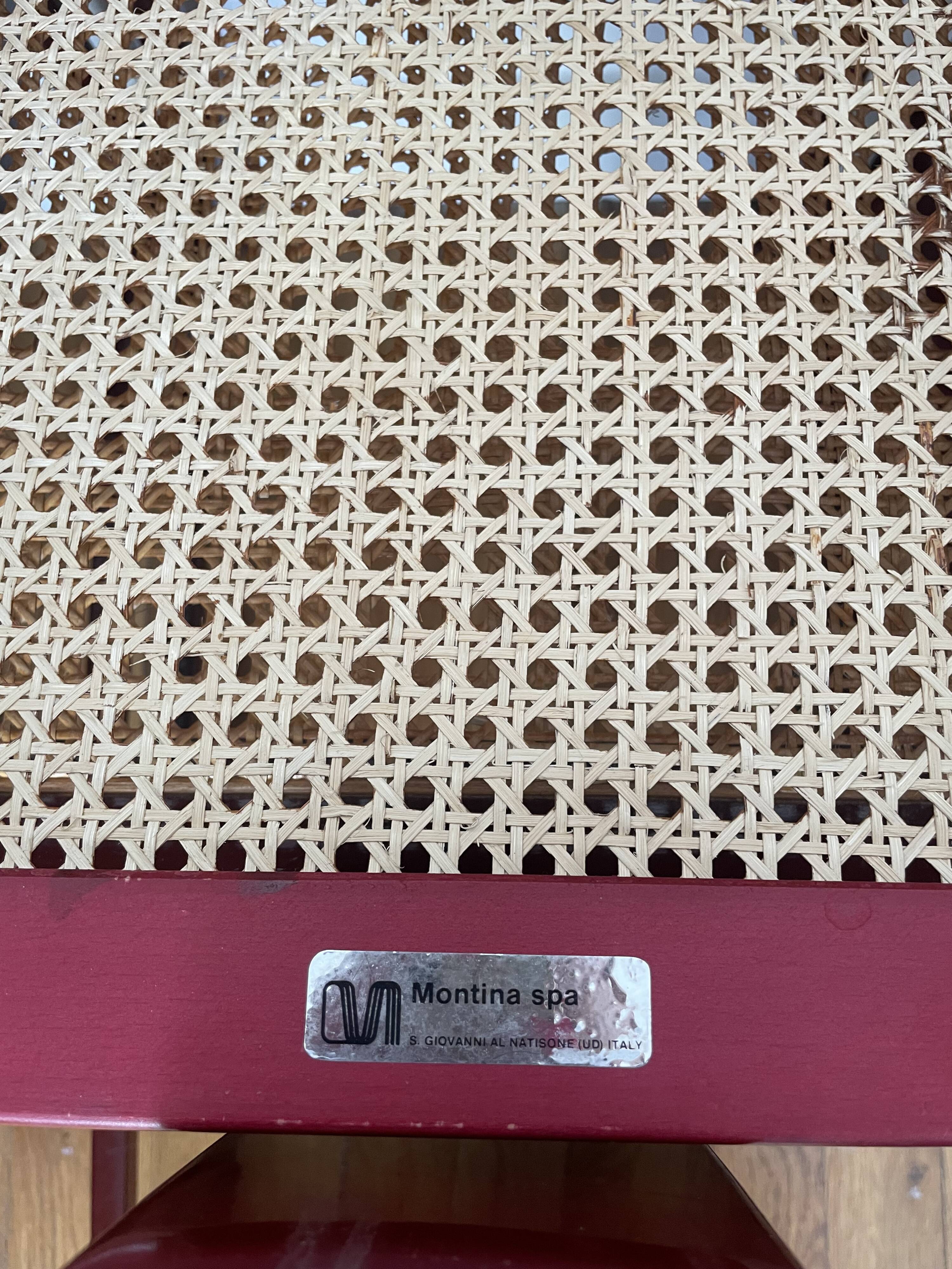 Set of 7 lacquered and caned chairs 1980 MONTINA SPA Italy