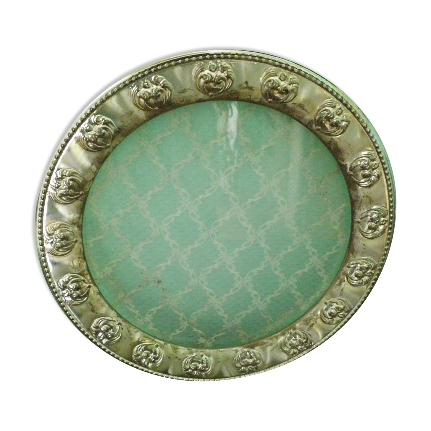 Service tray with cakes, silver plated, double glass with lace insertion, original box