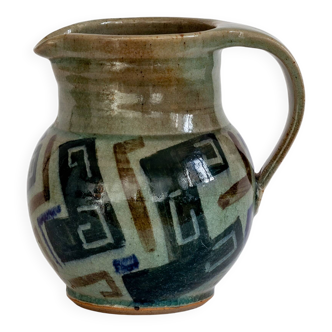 Glazed stoneware pitcher with geometric patterns - Signature to be identified.