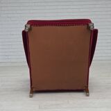 1960s, Danish highback wingback armchair, cherry-red furniture velour.