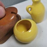 Petit ensemble de table suédois en céramique et bois, années 1980