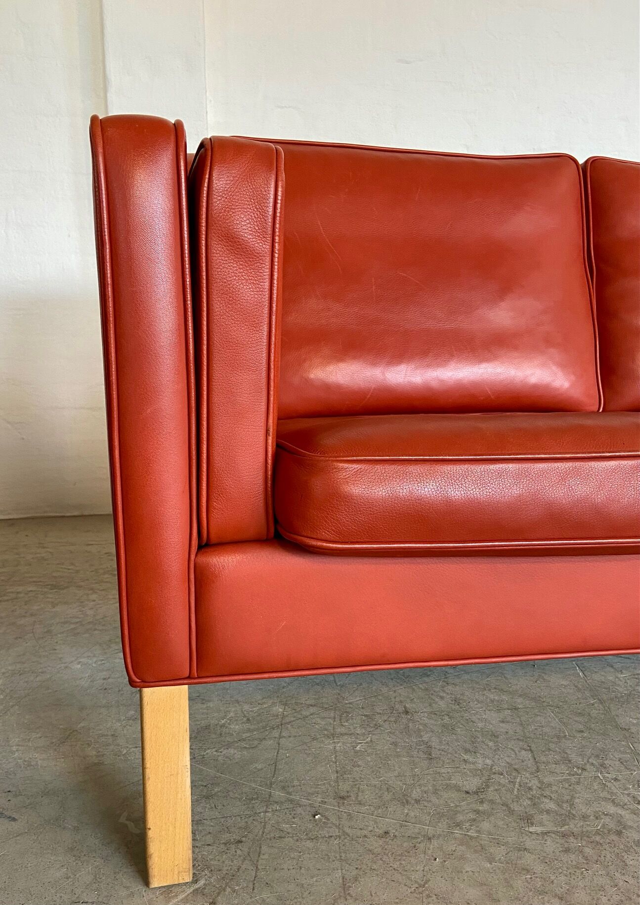 Vintage Danish mid-century Mogens Hansen 3 person cognac leather sofa