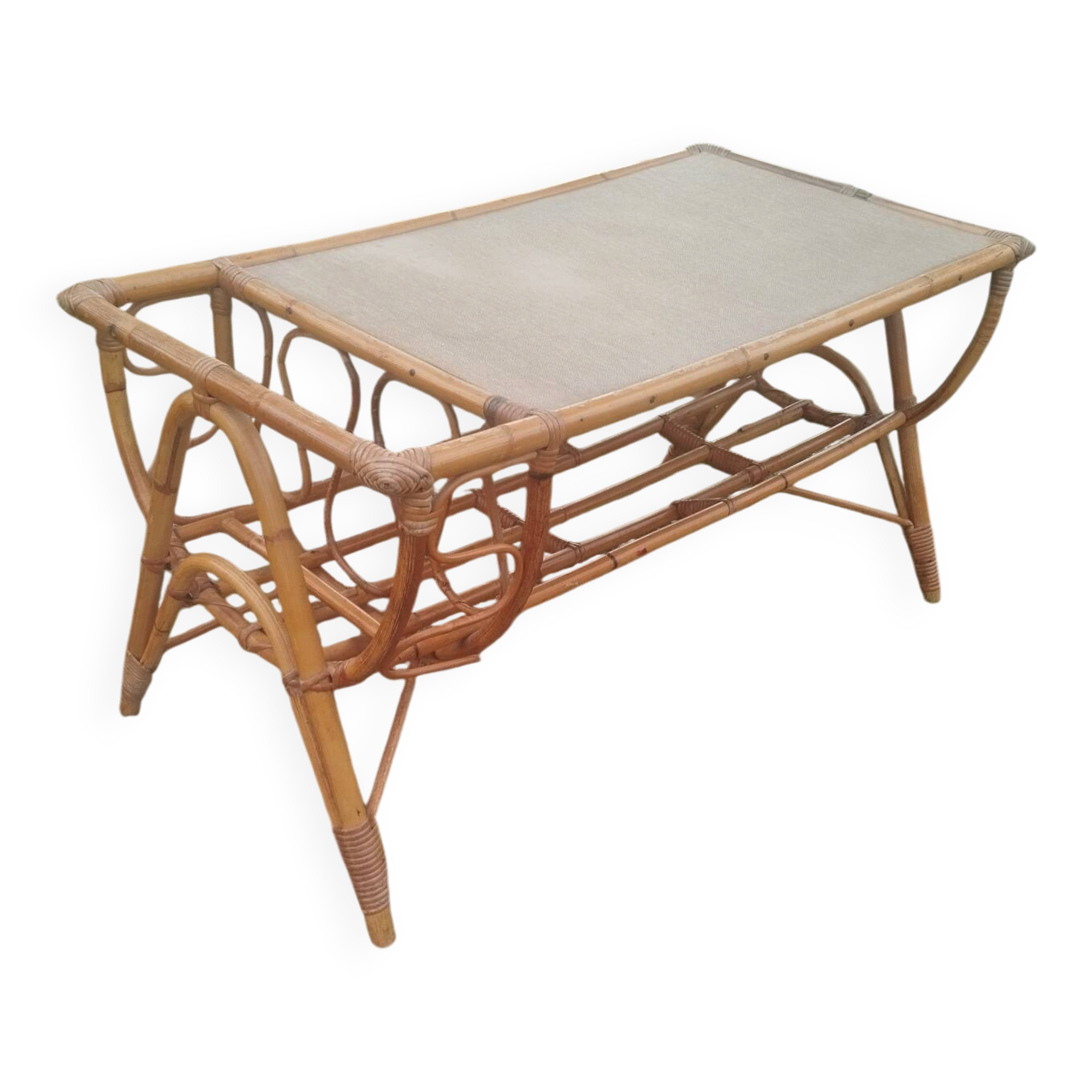 Table basse ancien en rotin vintage