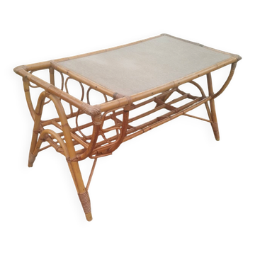 Table basse ancien en rotin vintage