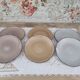 Lot de 6 assiettes à dessert en faïence van well en camaïeu de brun, ocre et gris, liseré brossé
