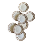 Set of 8 old flat plates in iron earth, decorations of HBC swallows