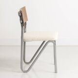 Set of 4 chairs, with a chromed steel frame and a walnut backrest