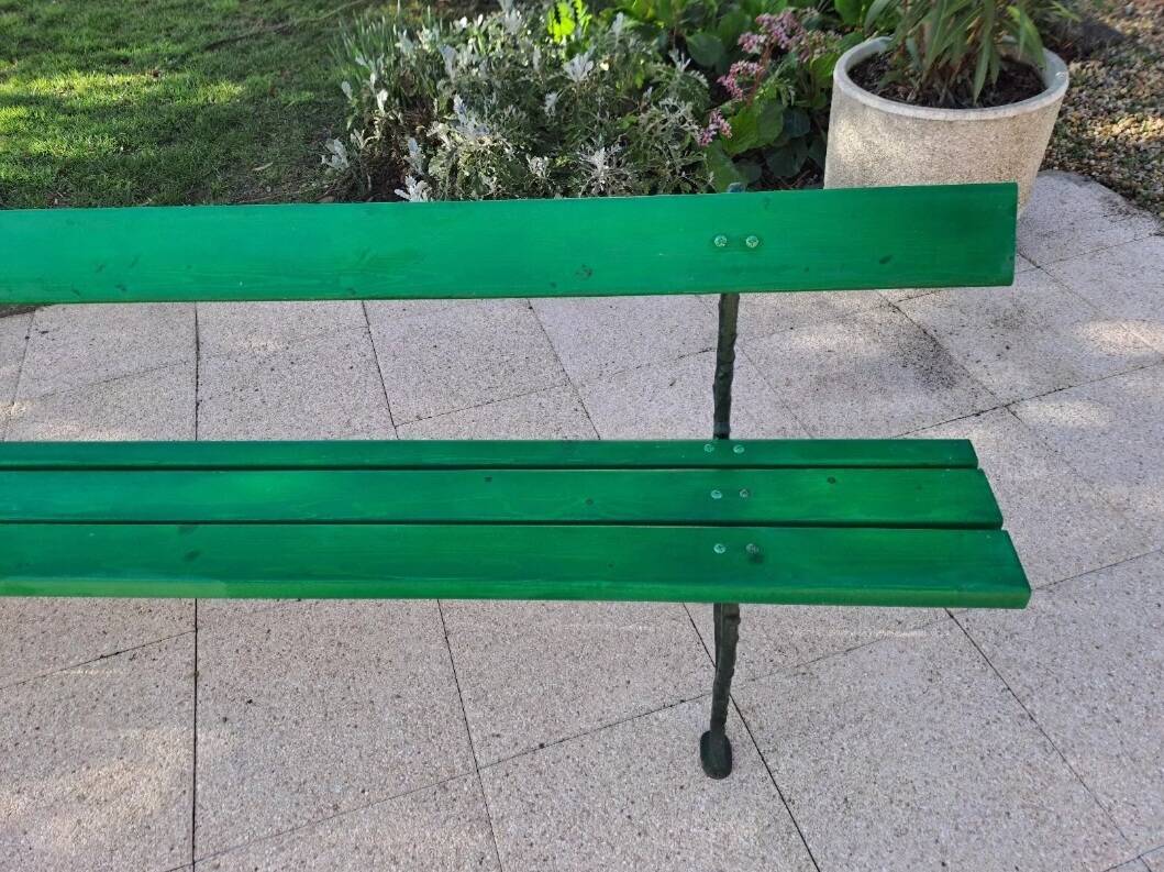 Large wooden and cast iron garden bench 224 cm