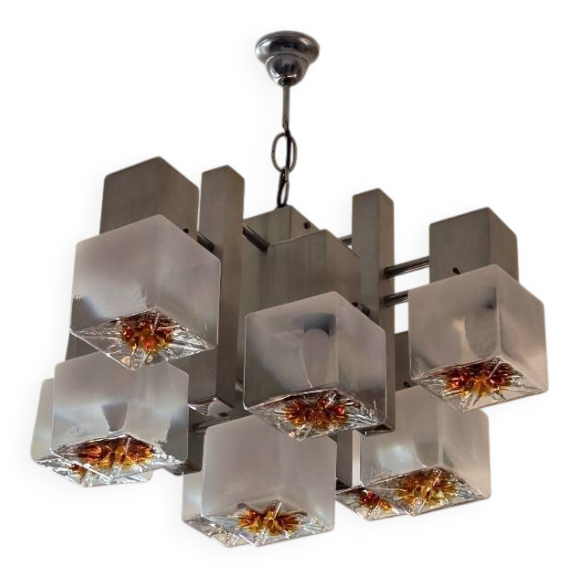 Lustre vintage à 9 feux Scoliari pour Mazzega années 60-70