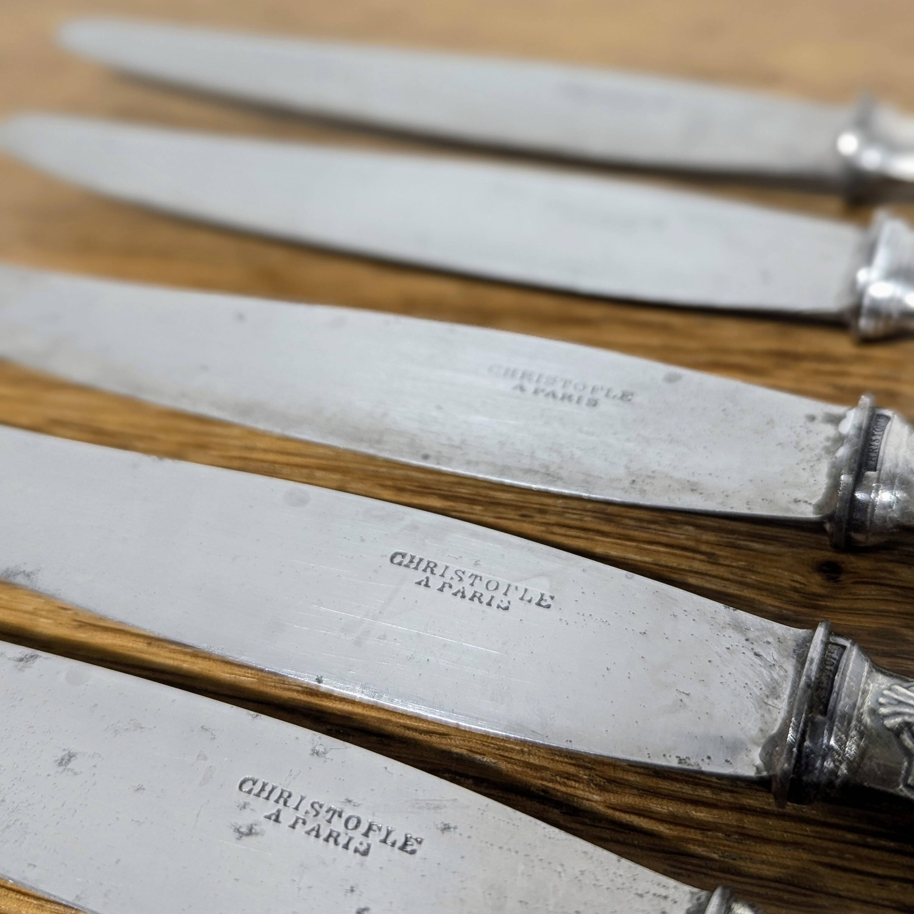 6 Christofle silver-plated metal knives