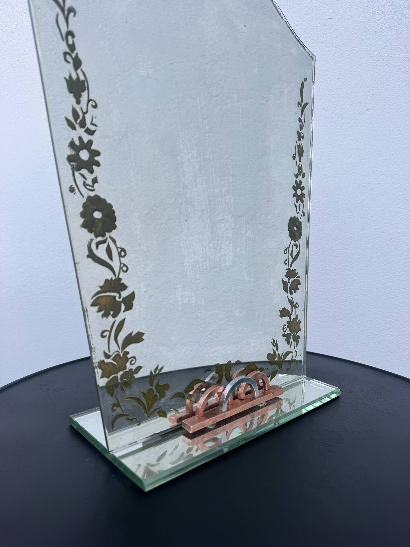 Art Deco engraved tabletop mirror