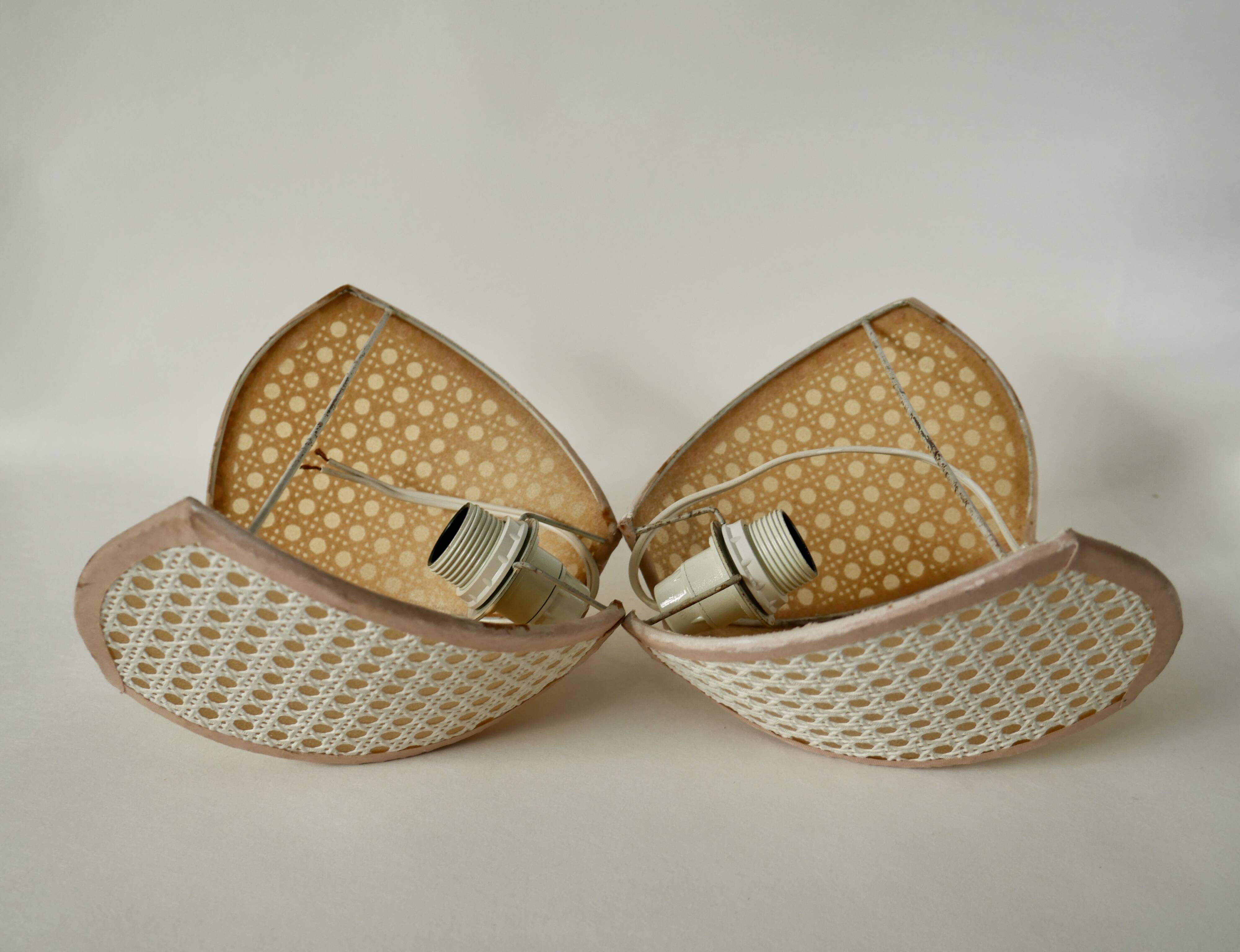 Pair of lotus cane wall lights from the 50s and 60s