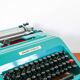 Olivetti typewriter, Studio 45, Electric Blue, with accessories, 1970