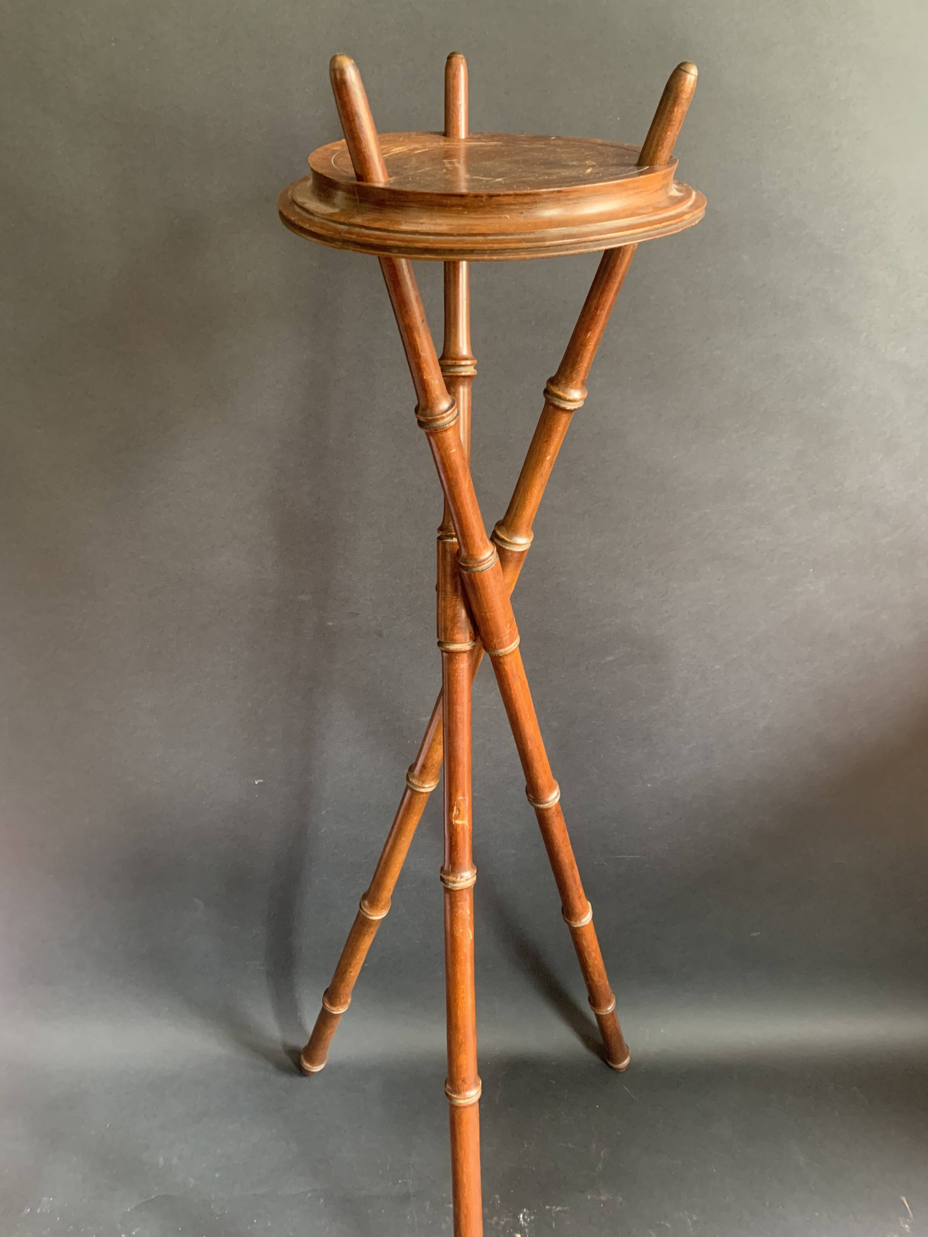 Napoleon III tripod plant stand in bamboo-style wood