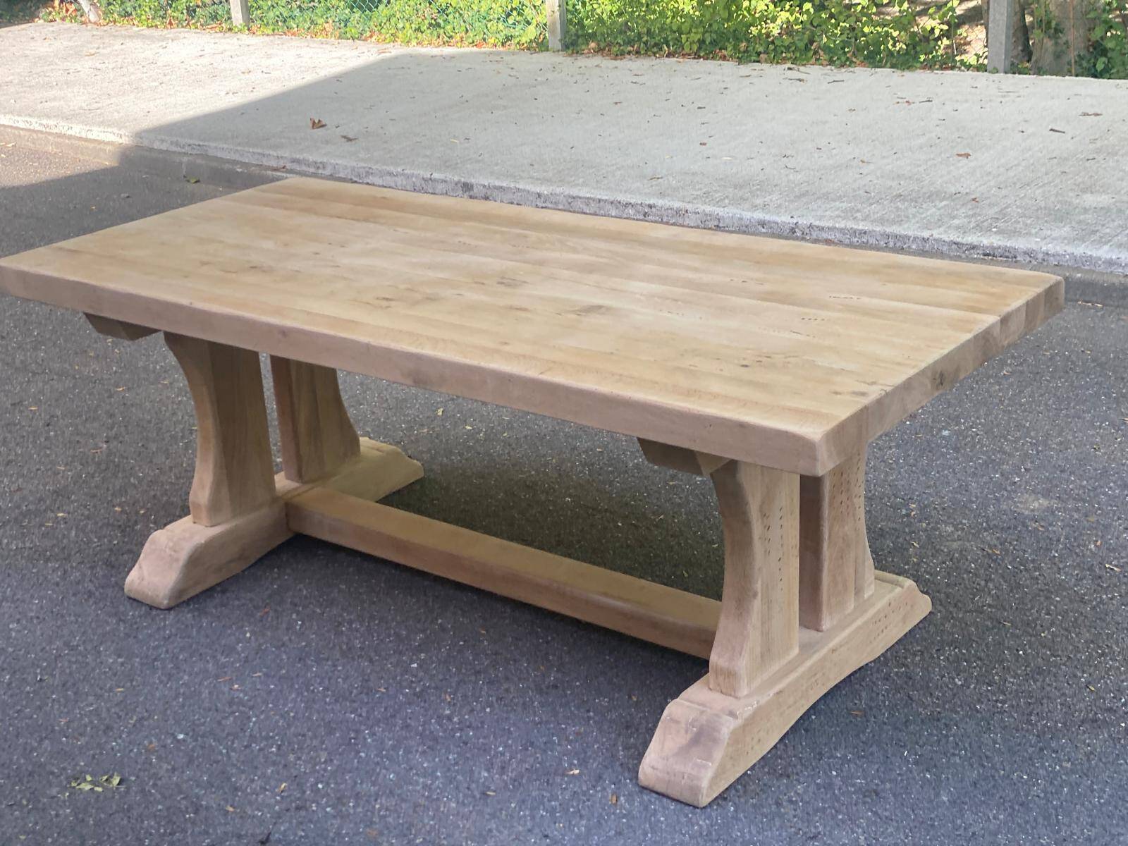 Large extendable monastery table stripped in raw solid oak 200 cm