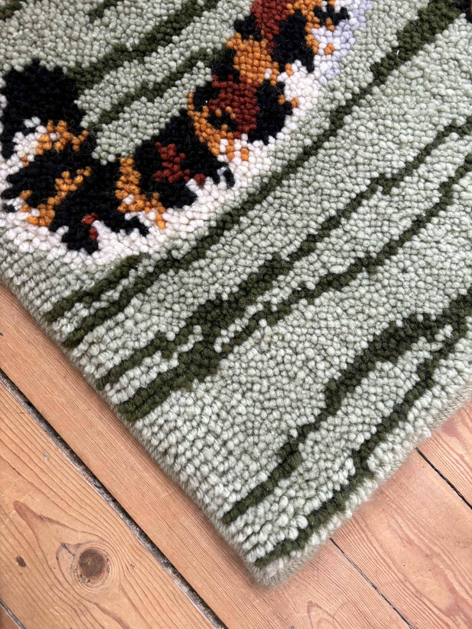 Vintage wool rug featuring a leopard (tiger)
