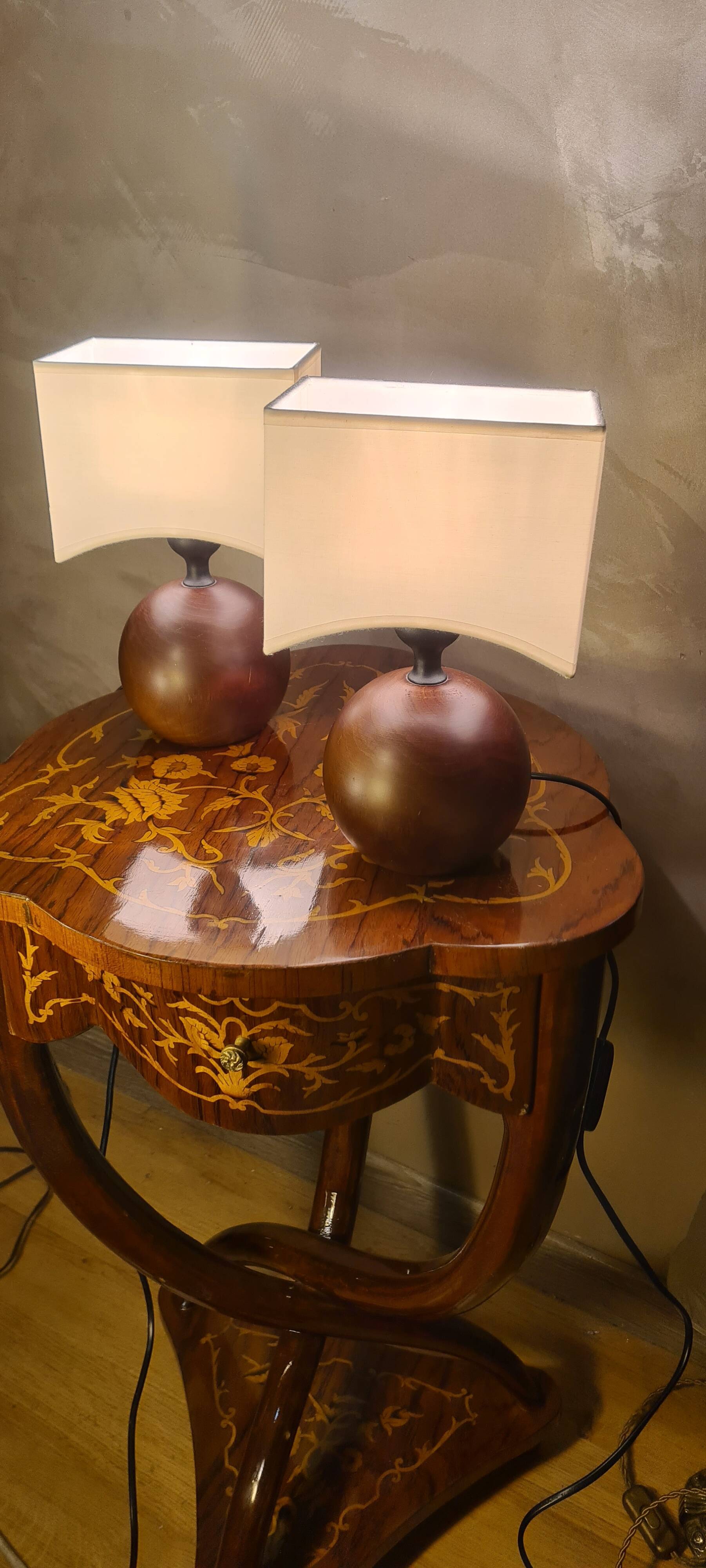 Scandinavian design bedside lamp round wooden ball 26x15 cm