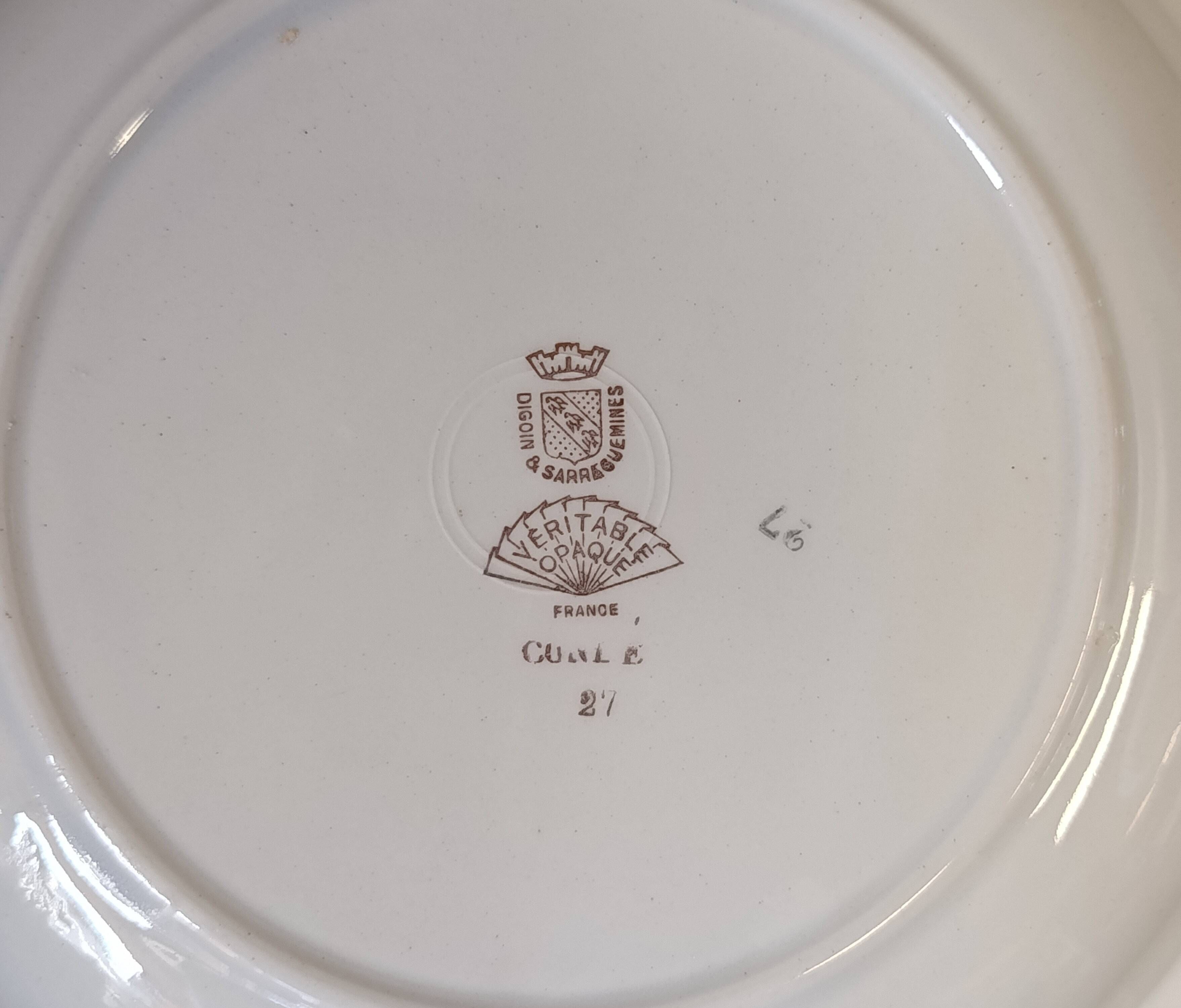 Lot de 3 assiettes creuses Digoin & Sarreguemines, oiseau de paradis