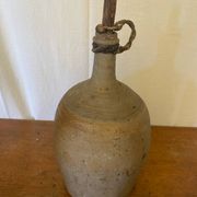 Bouteille Ancienne Grès Beige + Bouchon Bois Grand Volume Vintage