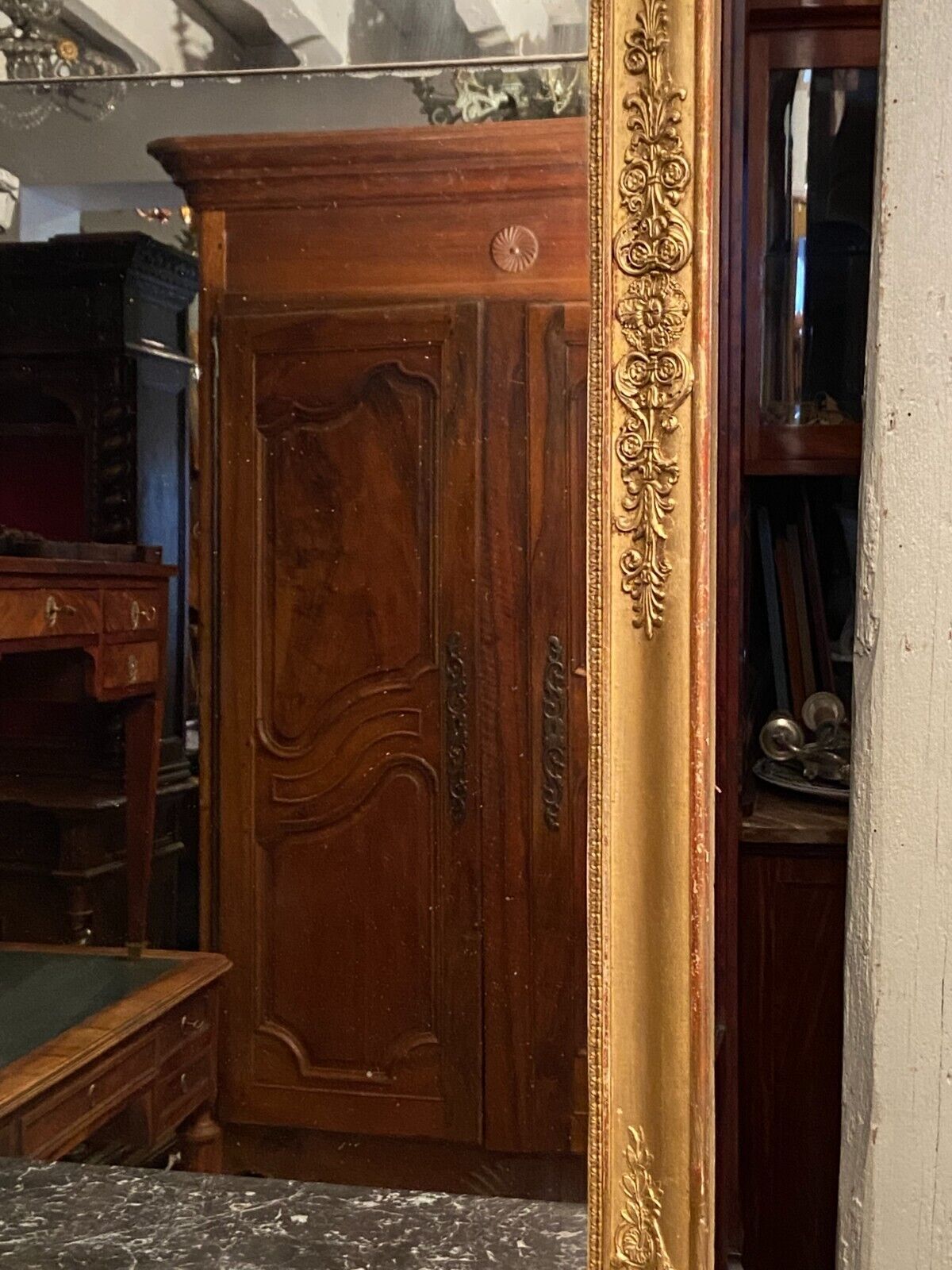 Large mirror fireplace mirror in wood and gilded stucco XIX Restoration