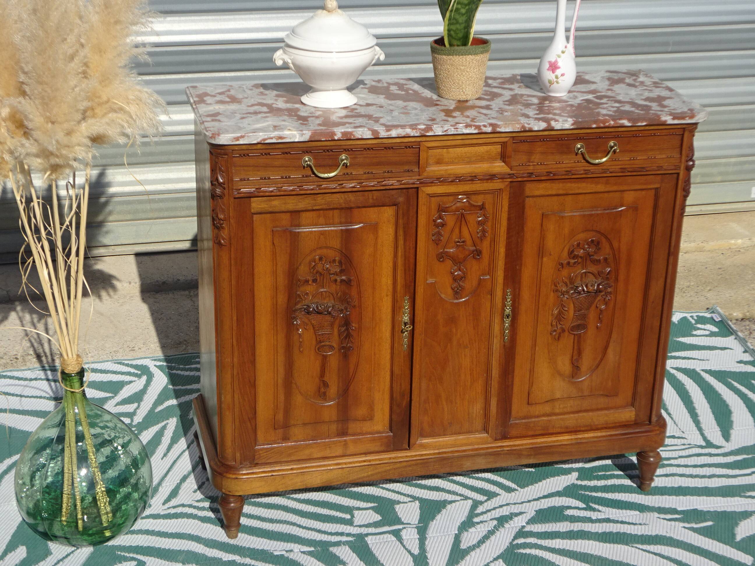 Art Deco walnut sideboard with marble top