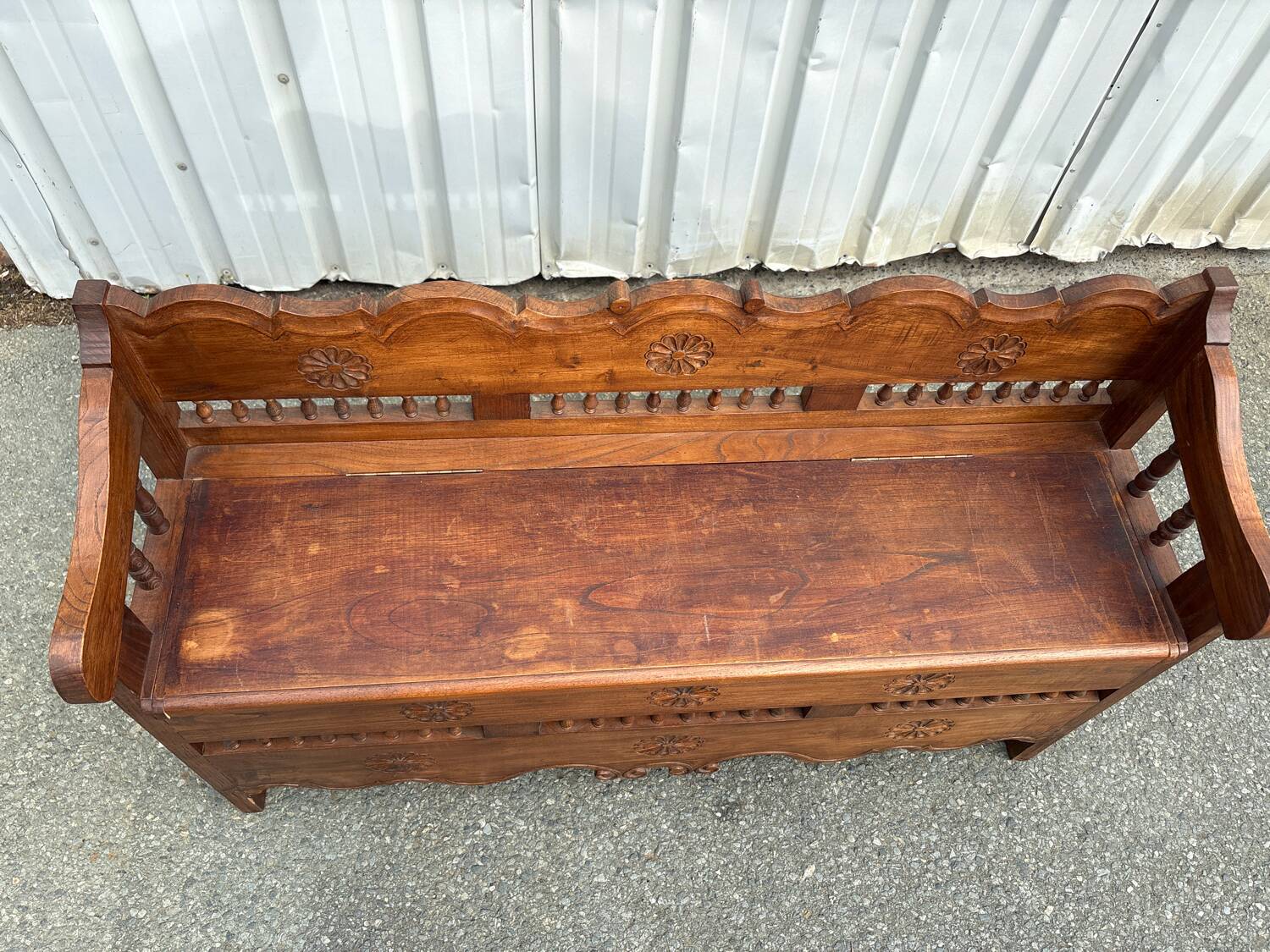 Carved wooden storage bench – rustic Savoyard style