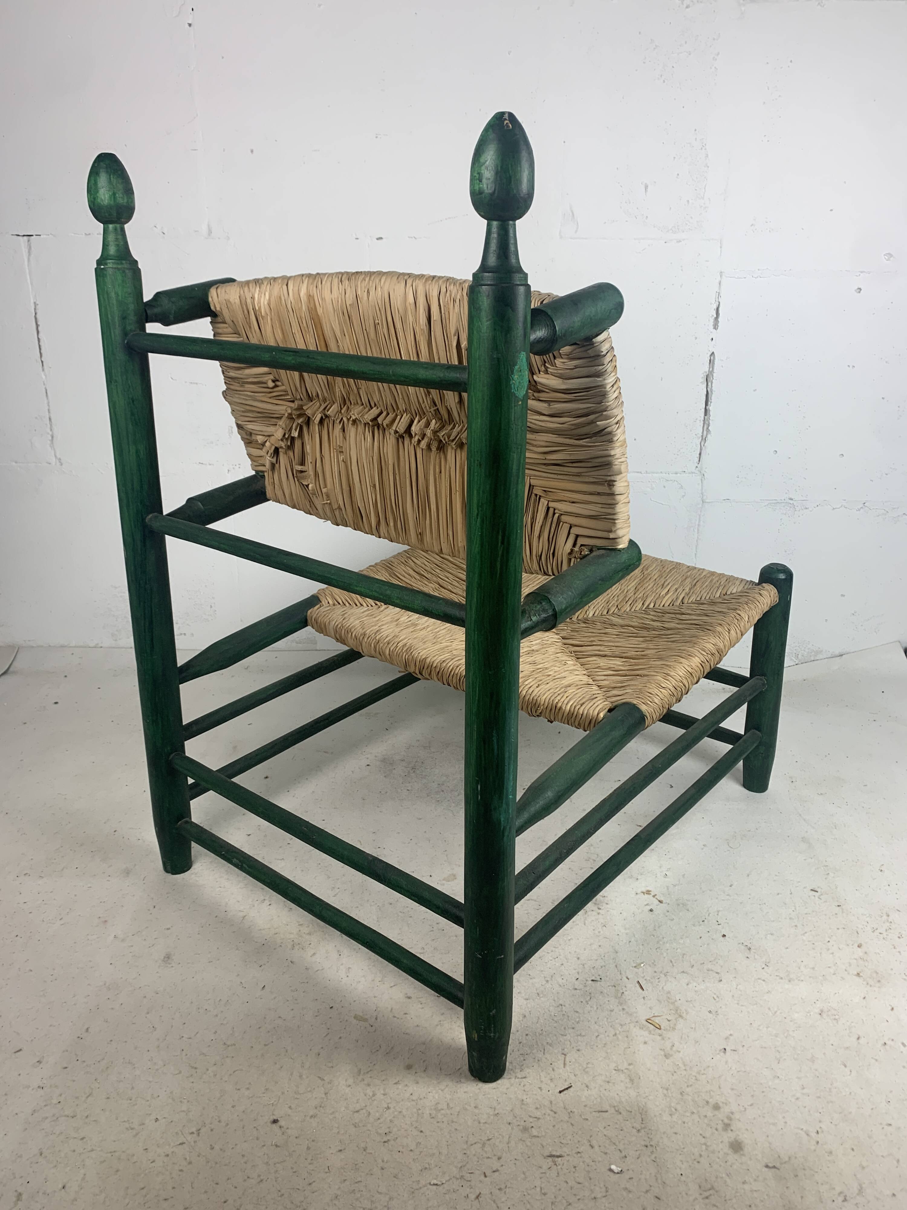 French straw rush low lounge chair in the style of Charles Dudouyt, 1950s