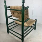 French straw rush low lounge chair in the style of Charles Dudouyt, 1950s