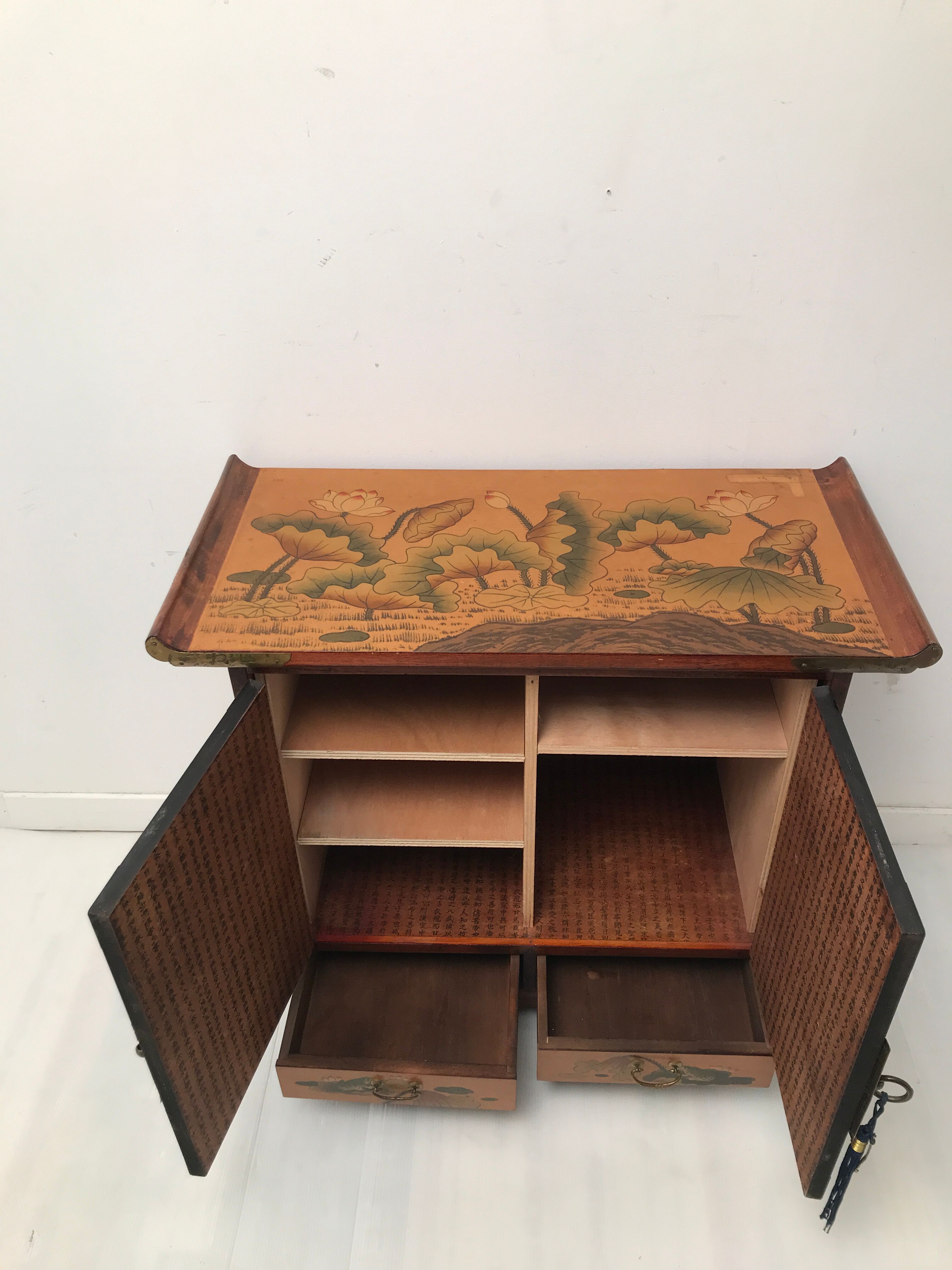 Chinese bedside table with wing top 60s-70s