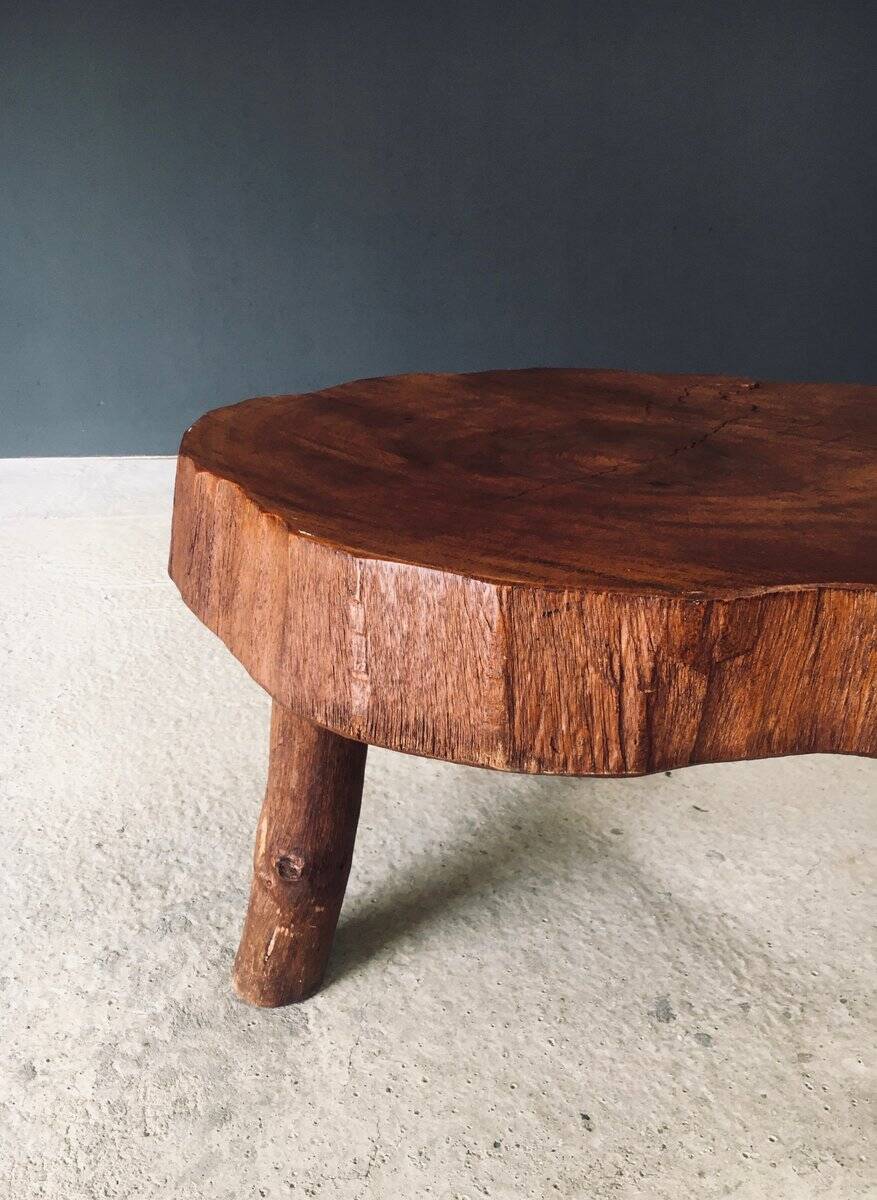 Handcrafted Teak Tree Trunk Tripod Coffee Table, 1960s