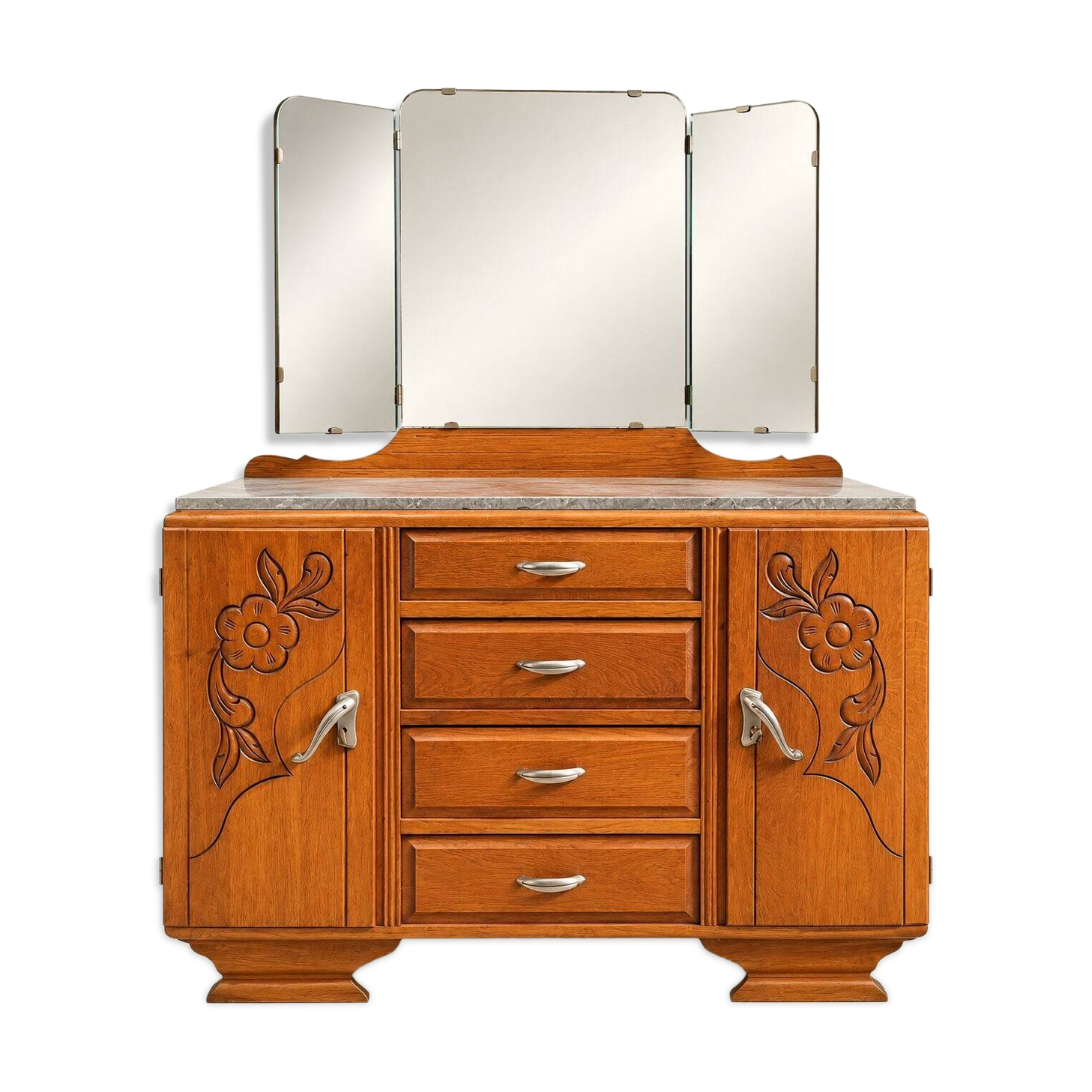 Art Deco hairdresser from the 1930s – Oak, marble, triptych mirror