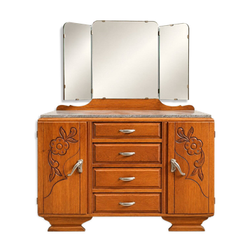 Art Deco hairdresser from the 1930s – Oak, marble, triptych mirror