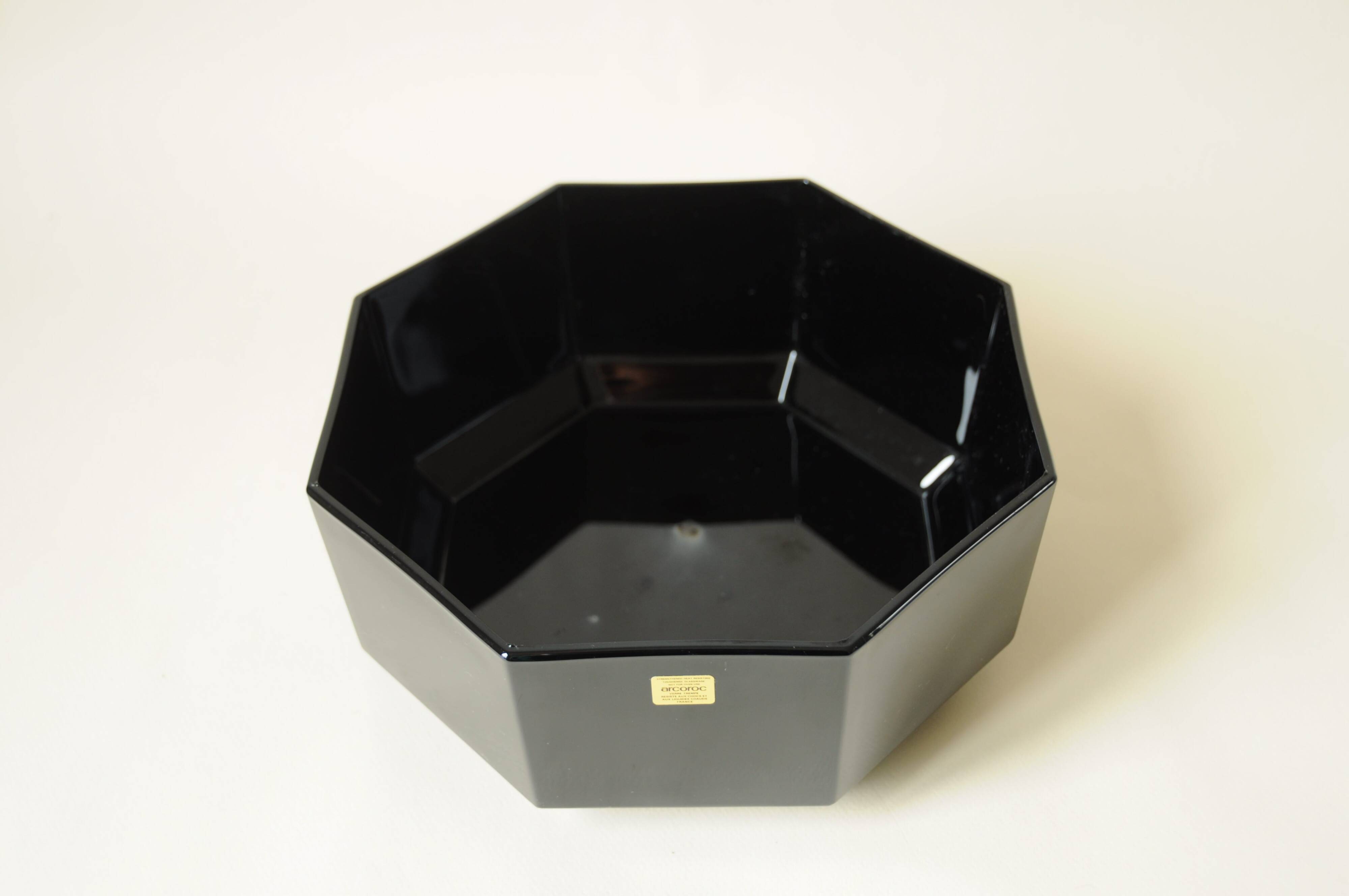 Dessert Set - Vintage Salad Bowl and Ramekins - Arcoroc Black Glass