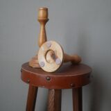 Pair of turned wooden candlesticks, handcrafted, Scandinavian country decoration