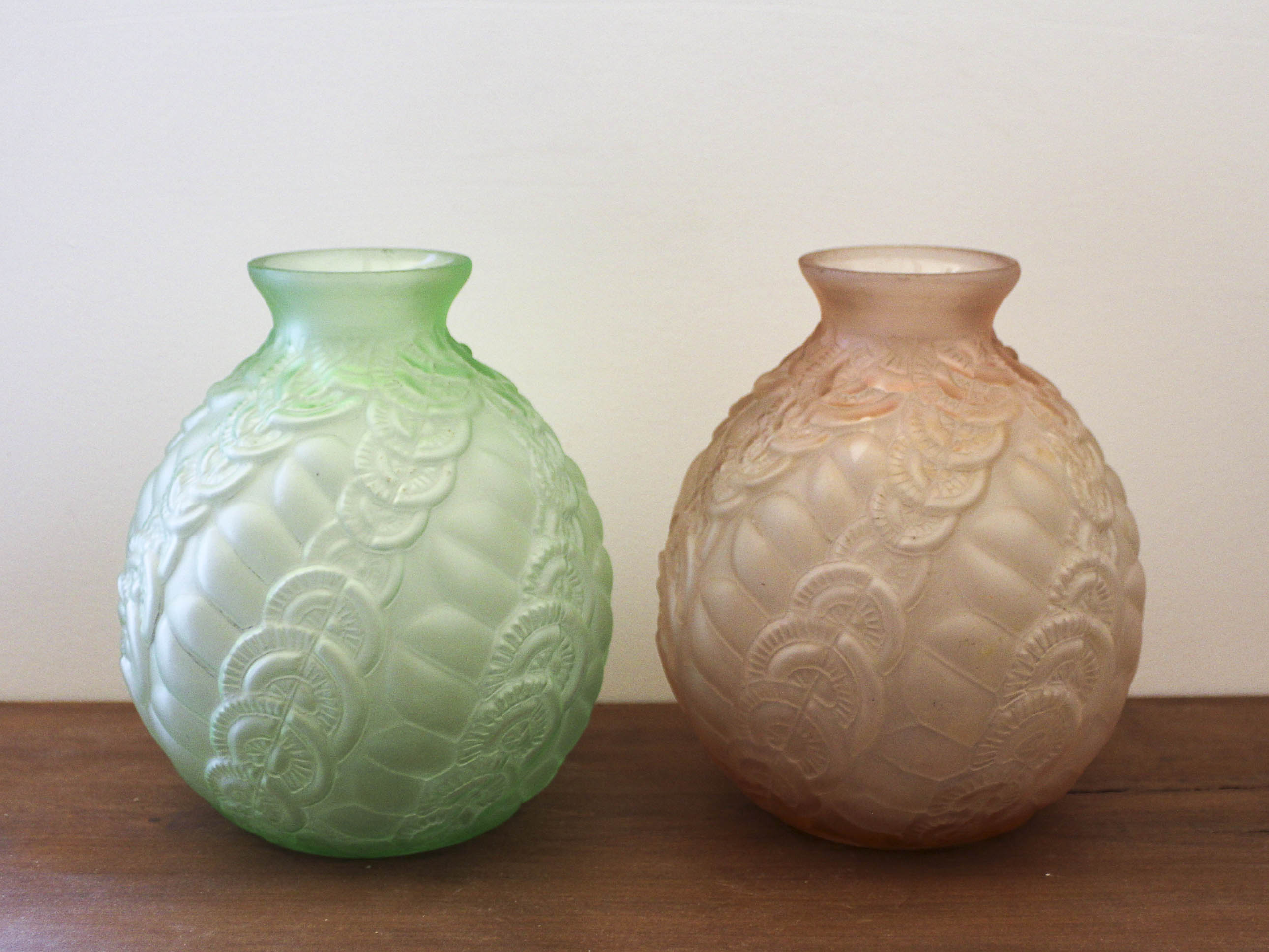 Pair of Art Deco glass ball vases