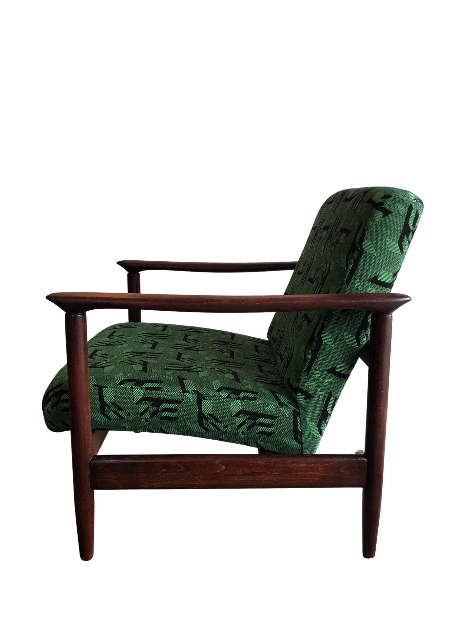 Mid century armchairs in green jacquard, by edmund homa, 1960s, set of two