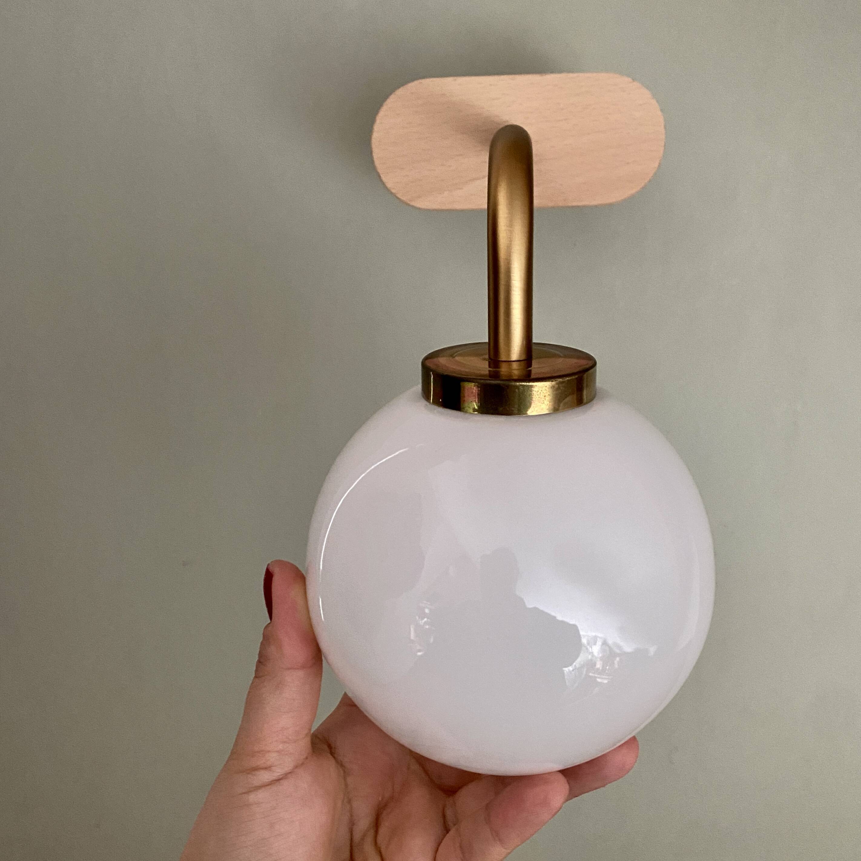 Vintage globe wall lamp in white opaline