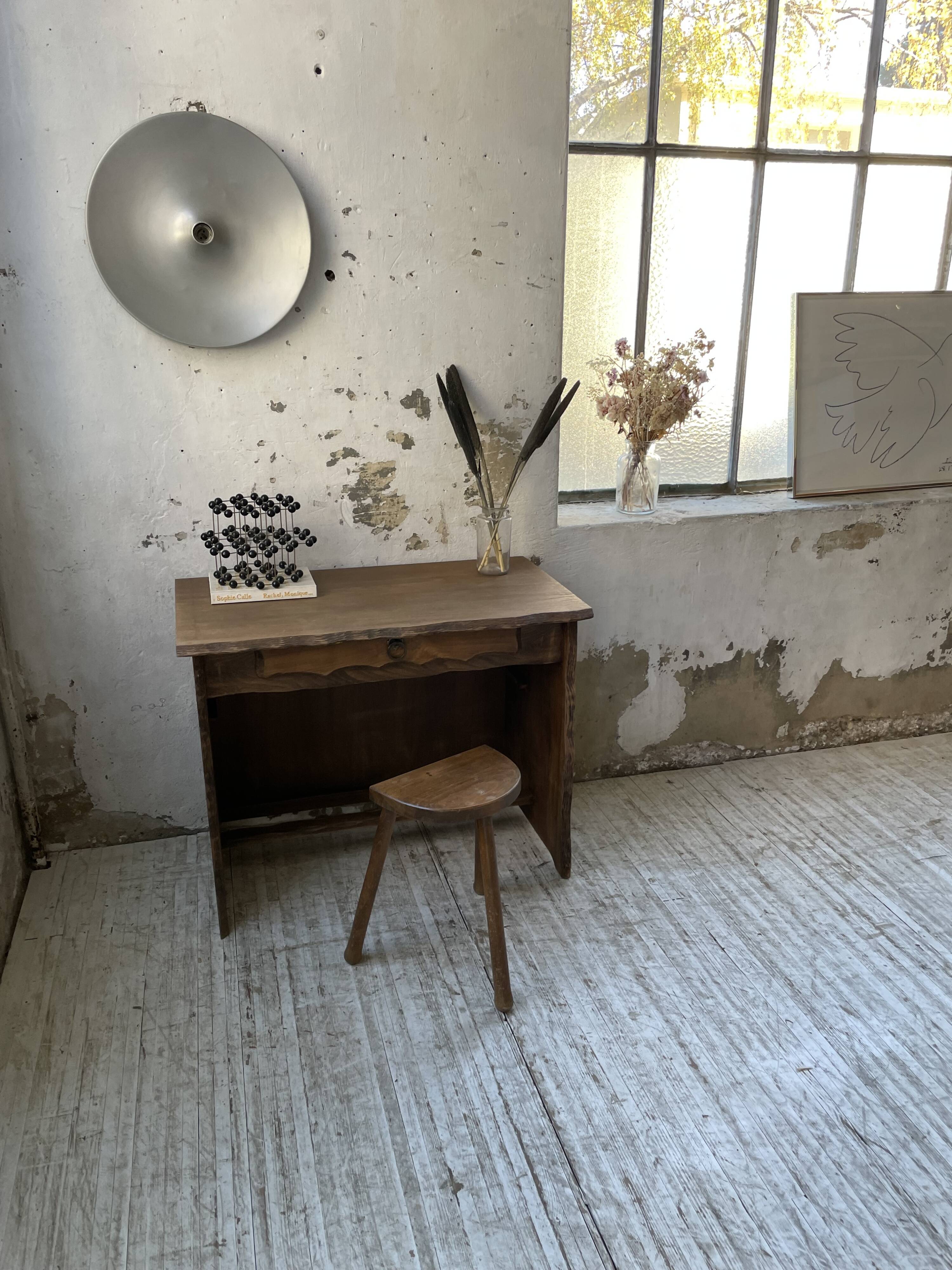 Brutalist desk in elm, signed Aranjou.