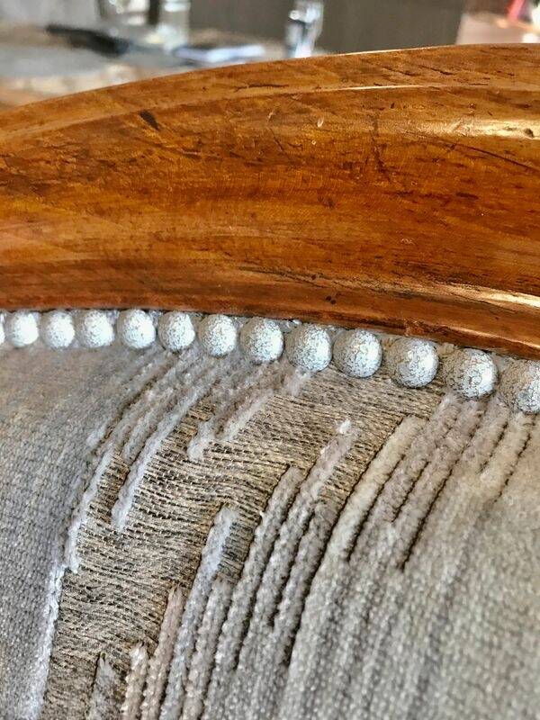 3-seater Louis Philippe Sofa / Solid Walnut & Modern Fabric