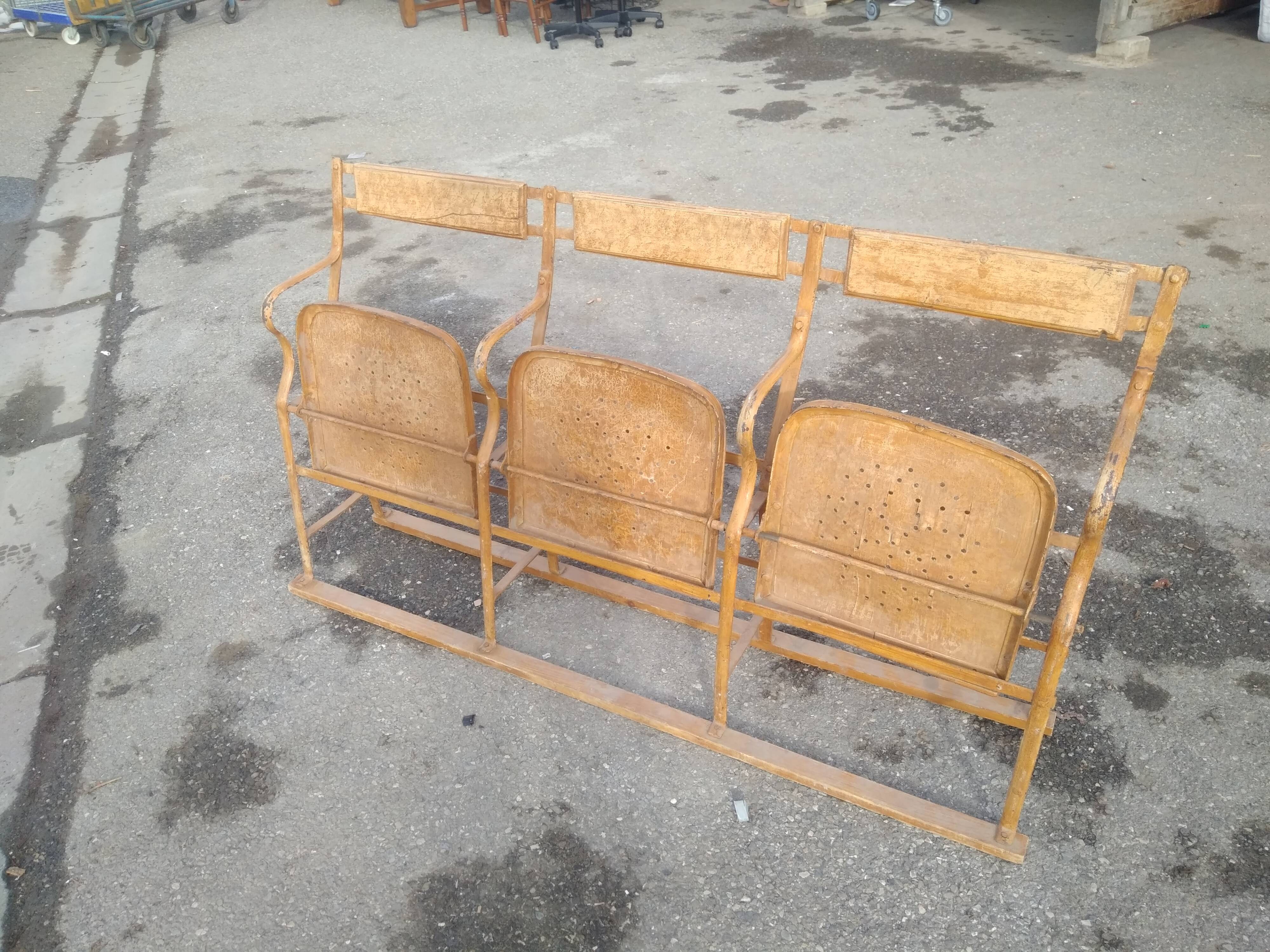 Bench cinema or theatre chairs in iron and solid wood - circa 1930