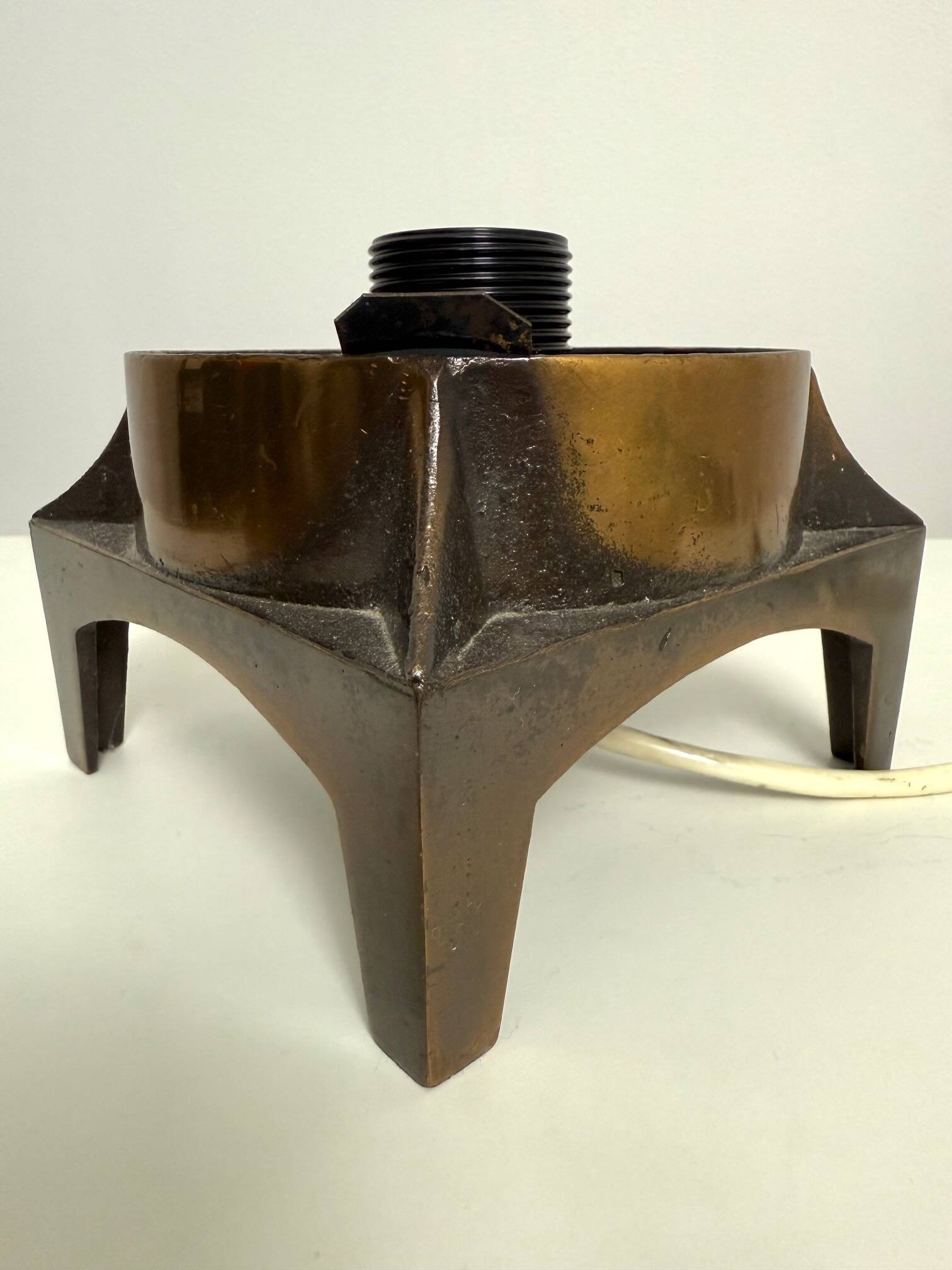 Mid-Century Modern 1960s-70s Table Lamp, Amber Glass Shade and Metal Base